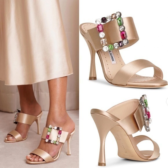 Manolo Blahnik Shoes - 🆕 Manolo Blahnik New Collection Verda Celeb Style Champagne Color Satin Sandals